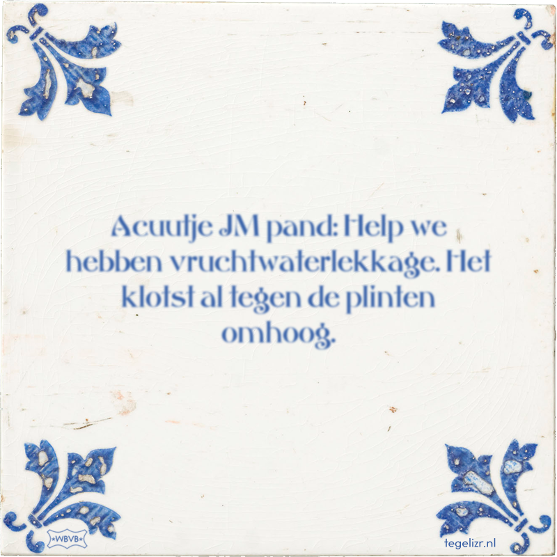 Acuutje JM pand: Help we hebben vruchtwaterlekkage. Het klotst al tegen de plinten omhoog. - Online tegeltjes bakken
