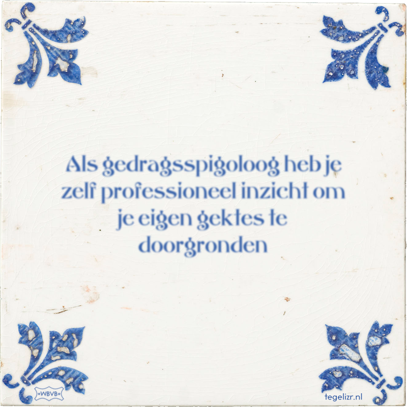 Als gedragsspigoloog heb je zelf professioneel inzicht om je eigen gektes te doorgronden - Online tegeltjes bakken