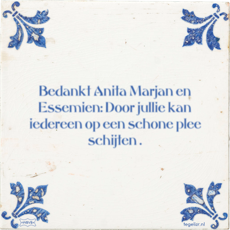Bedankt Anita Marjan en Essemien: Door jullie kan iedereen op een schone plee schijten . - Online tegeltjes bakken