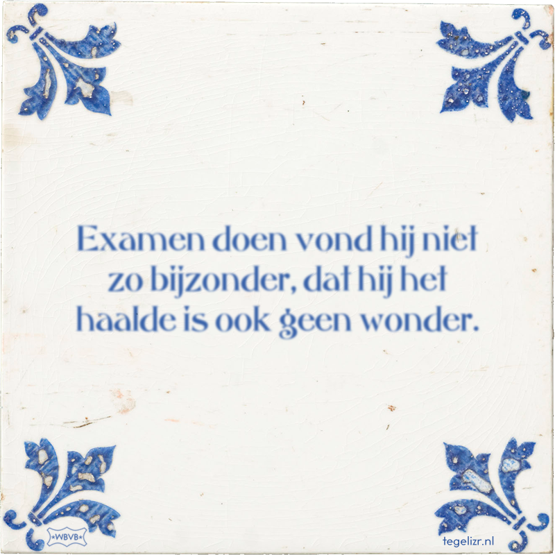 Examen doen vond hij niet zo bijzonder, dat hij het haalde is ook geen wonder. - Online tegeltjes bakken