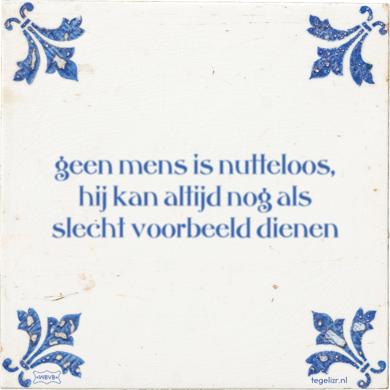 geen mens is nutteloos, hij kan altijd nog als slecht voorbeeld dienen - Online tegeltjes bakken