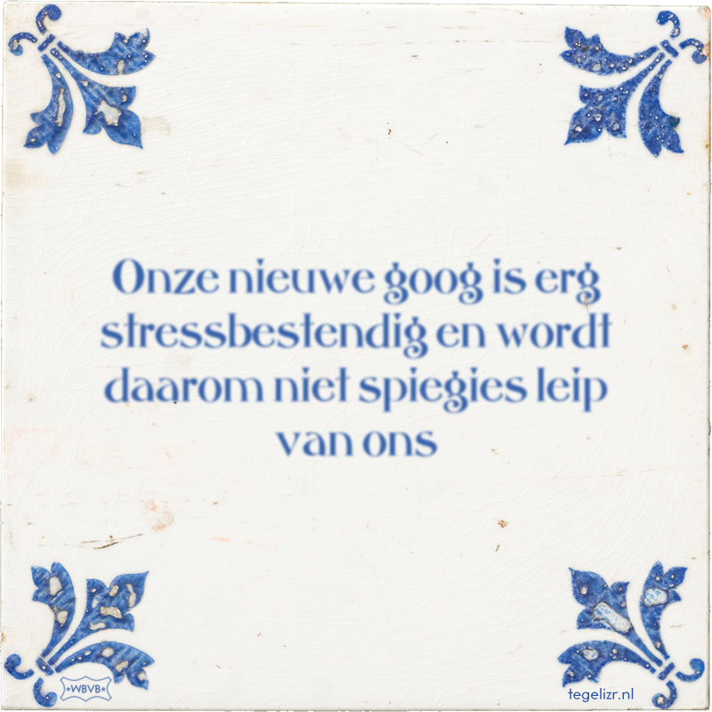 Onze nieuwe goog is erg stressbestendig en wordt daarom niet spiegies leip van ons - Online tegeltjes bakken